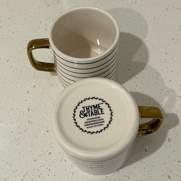 Thyme & Table 14oz Striped Stoneware Mugs with Gold Handle - Picture 3 of 3